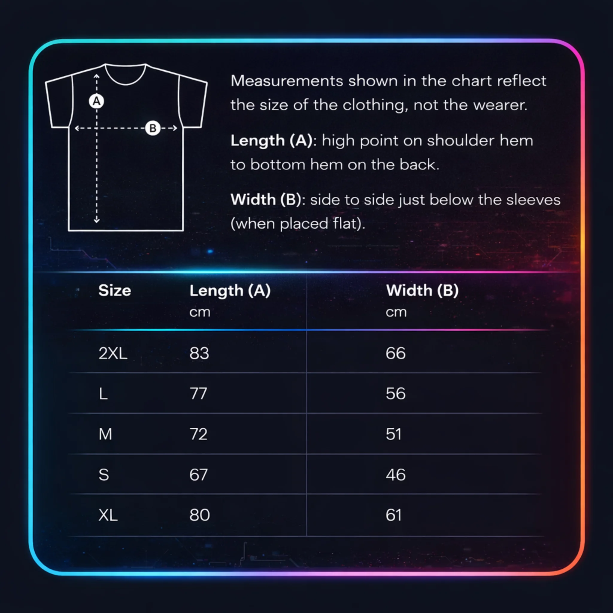 Size guide for Bubba Eats Tee